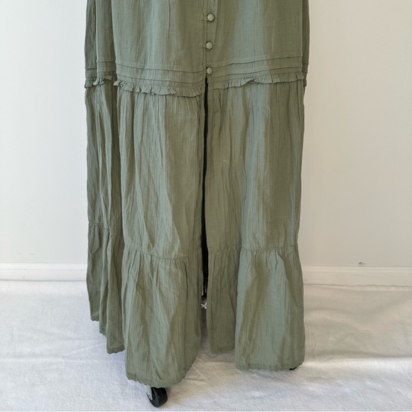 Aerie NWT Green Cotton Gauzy Tiered Skirt Smocked Waist Long Front Slit, size L - Picture 3 of 16